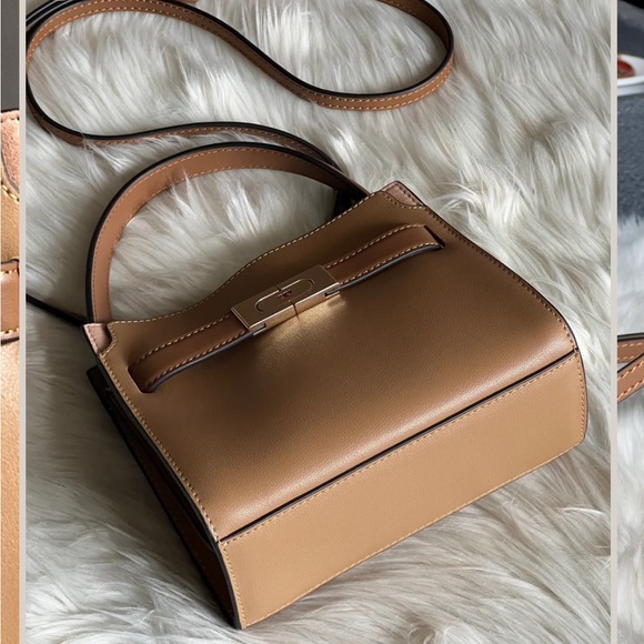NWT Tory Burch Lee Radziwell Petite Double Bag Tiramisu Tan Leather Crossbody - Picture 10 of 13